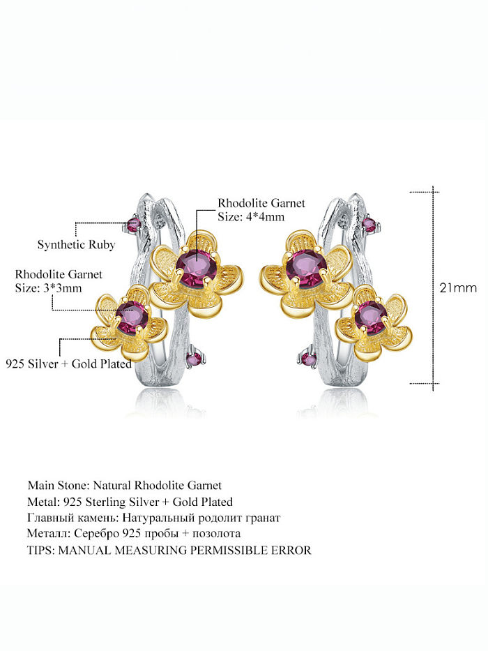 925 Sterling Silver Natural Topaz Flower Artisan Stud Earring