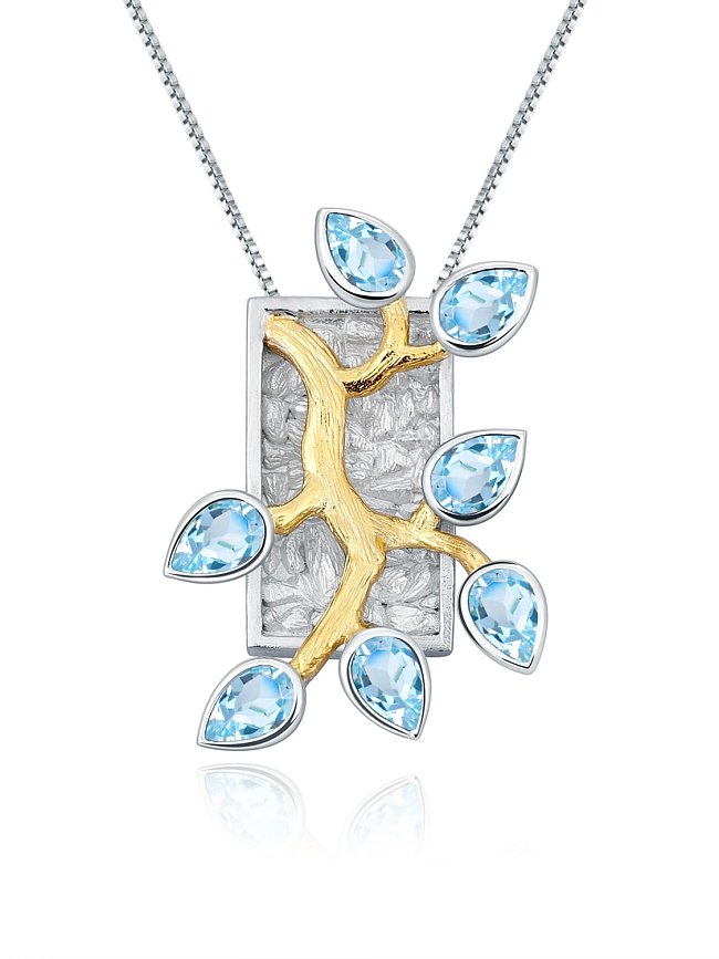 925 Sterling Silver Natural Topaz Geometric Luxury Necklace