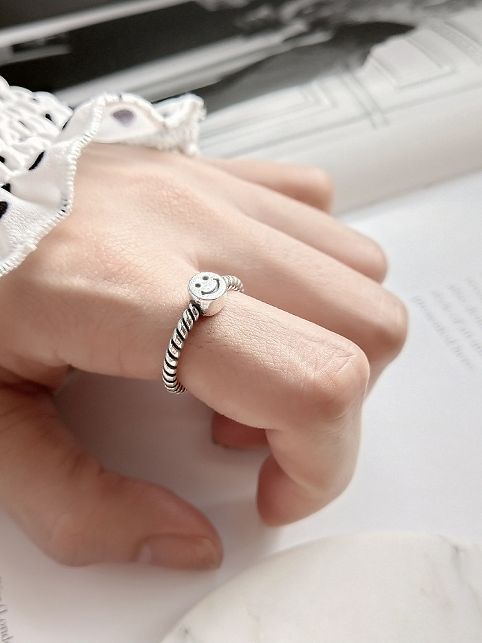 Sterling Silver retro-style smile free size ring