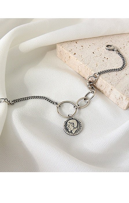 925 Sterling Silver With Antique Silver Plated Vintage human figure&coin pendant Bracelets