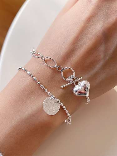 925 Sterling Silver Heart Minimalist Link Bracelet