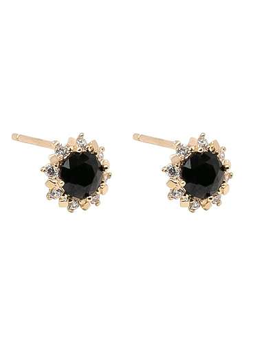 Boucles d'Oreilles Vintage Stud Fleur Noire Zircon Cubique Argent Sterling 925