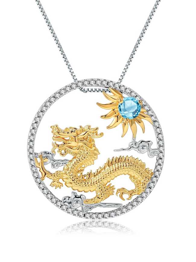 925 Sterling Silver Natural Stone Zodiac Dragon Luxury Necklace