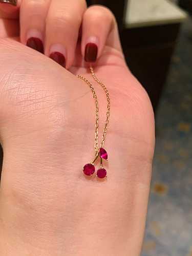 925 Sterling Silver Friut Red corundum Dainty Necklace