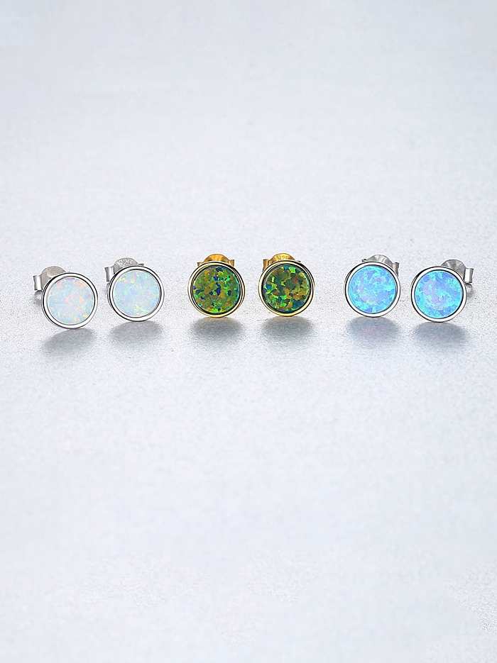 Boucles d'oreilles rondes minimalistes rondes multicolores en argent sterling 925 avec opale