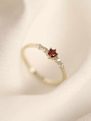 925 Sterling Silver Cubic Zirconia Red Round Dainty Band Ring