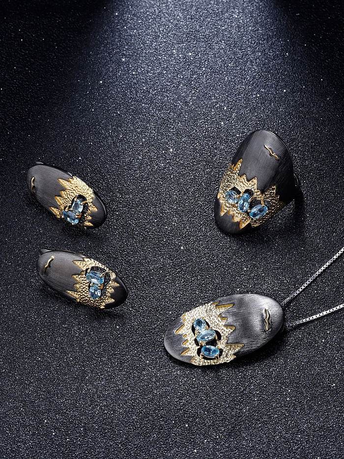 Boucles d'oreilles à tige vintage géométriques en topaze bleu suisse en argent sterling 925