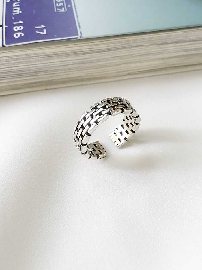 925 Sterling Silver Square Check Vintage Free Size Band Ring