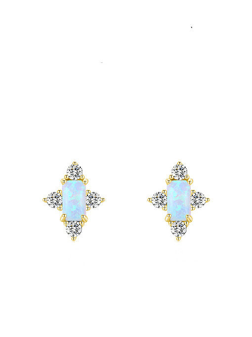 925 Sterling Silver Opal Cross Minimalist Stud Earring