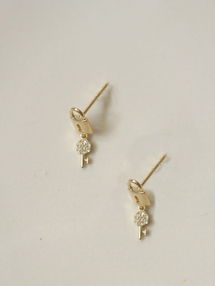 925 Sterling Silver Cubic Zirconia Key Dainty Stud Earring