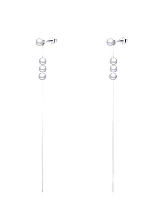 925 Sterling Silver Imitation Pearl Tassel Minimalist Threader Earring