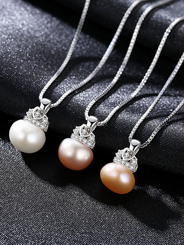 Collar de perlas de agua dulce 90-95 con circón AAA de plata esterlina