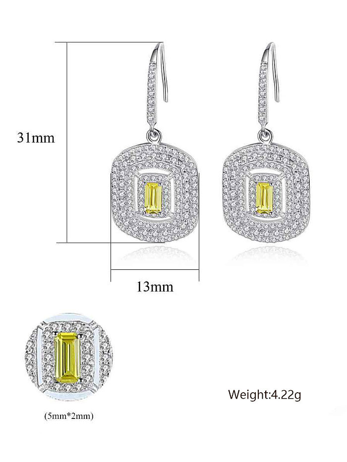 925 Sterling Silver With Platinum Plated Delicate Square Hook Earrings
