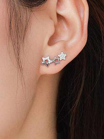 925 Sterling Silver Cubic Zirconia Five-pointed star Minimalist Stud Earring
