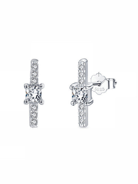 925 Sterling Silver Cubic Zirconia Geometric Classic Stud Earring