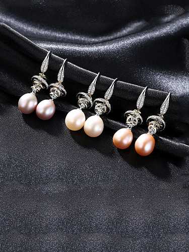 925 Sterling Silver Freshwater Pearl White Round Trend Hook Earring