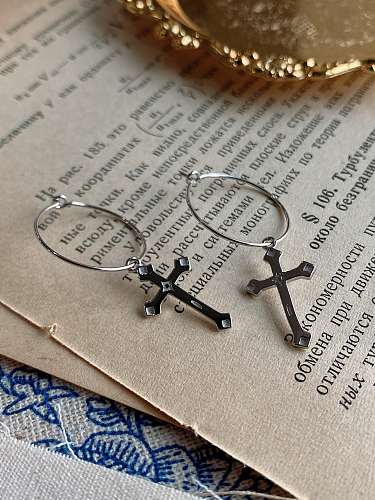 925 Sterling Silver Cross Minimalist Drop Earring
