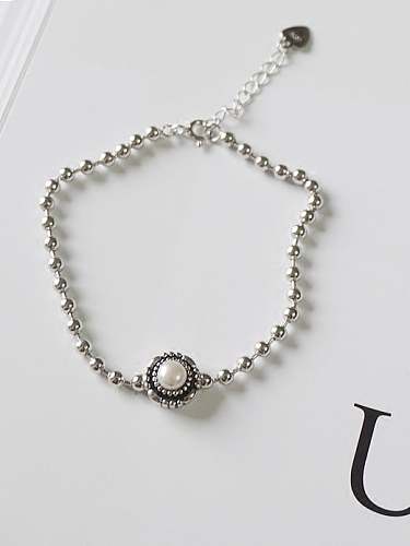 Bracelet perlé vintage rond blanc cornaline en argent sterling 925