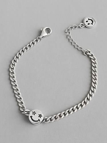 925 Sterling Silver Retro smiley five-pointed star Link Bracelet