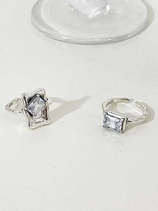925 Sterling Silver Glass Stone Geometric Vintage Band Ring