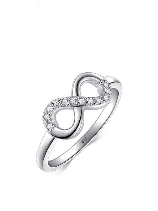 925 Sterling Silver Cubic Zirconia Number 8 Dainty Band Ring