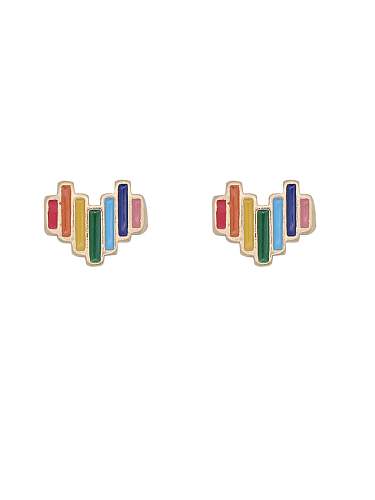 Boucles d'oreilles minimalistes en forme de cœur en émail multicolore en argent sterling 925