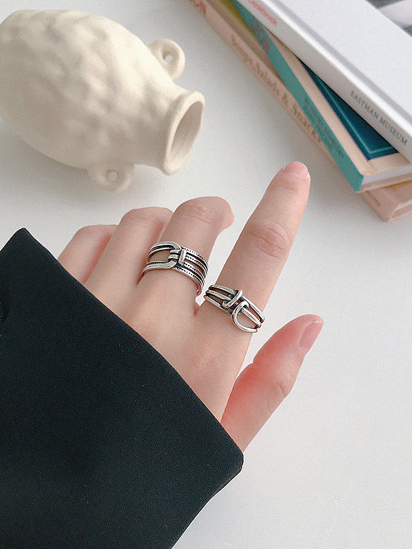 925 Sterling Silver Vintage Geometric free size Ring