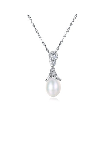 925 Sterling Silver Simple fashion Freshwater Pearl pendant Necklace