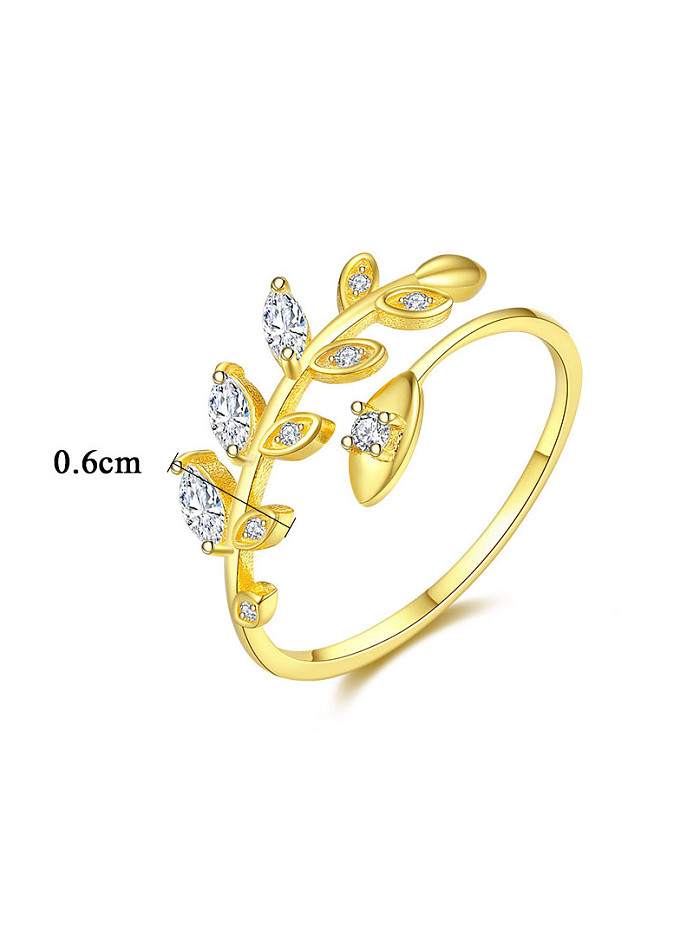 925 Sterling Silver With Cubic Zirconia Delicate Leaf Free Size Rings