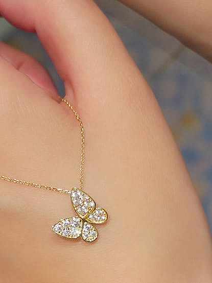 925 Sterling Silver Cubic Zirconia Butterfly Dainty Necklace