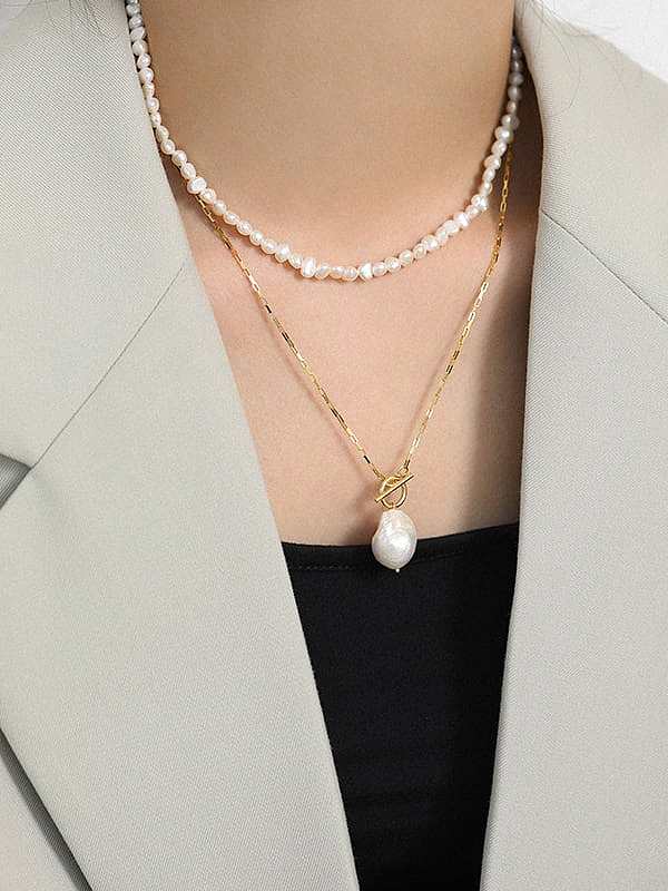 Collier minimaliste rond en argent sterling 925 avec perles d'eau douce