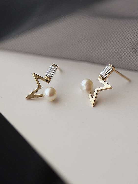 925 Sterling Silver Imitation Pearl Star Dainty Stud Earring