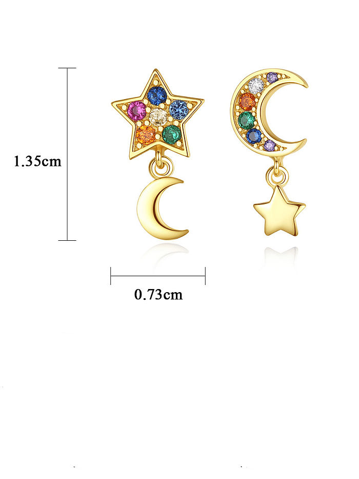 925 Sterling Silver Cubic Zirconia Star moon Cute Stud Earring