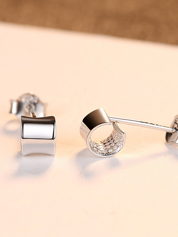 925 Sterling Silver With Platinum Plated Simplistic Cylinder Stud Earrings
