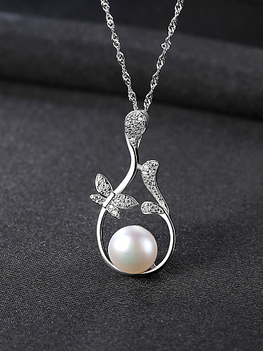 Collier de chaîne de vague d'eau de perle d'eau douce naturelle en argent pur