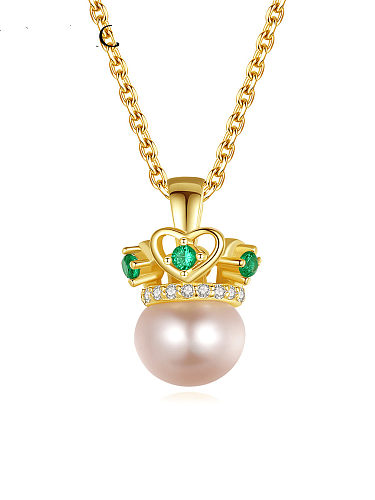 925 Sterling Silver Imitation Pearl Crown Minimalist Necklace