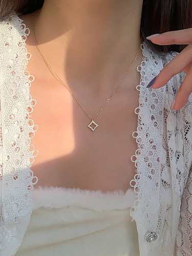 925 Sterling Silver Rhinestone Square Dainty Necklace