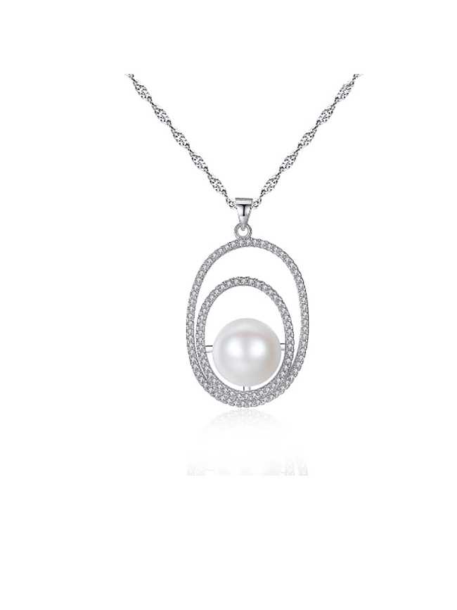 Collier pendentif ovale en zircon avec perles d'eau douce en argent sterling 925