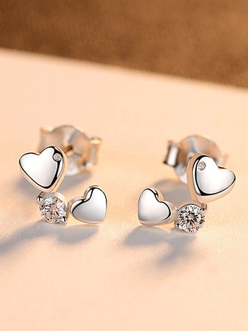 925 Sterling Silver With Delicate Heart Stud Earrings
