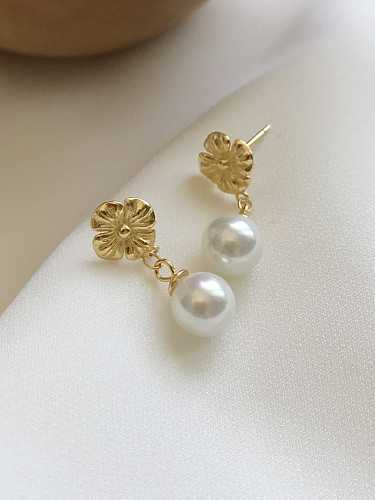 925 Sterling Silber Nachahmung Perle Weiße Blume Minimalistischer Tropfenohrring