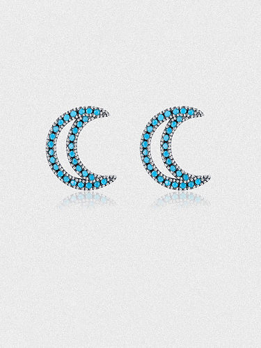 925 Sterling Silver Turquoise Moon Cute Stud Earring