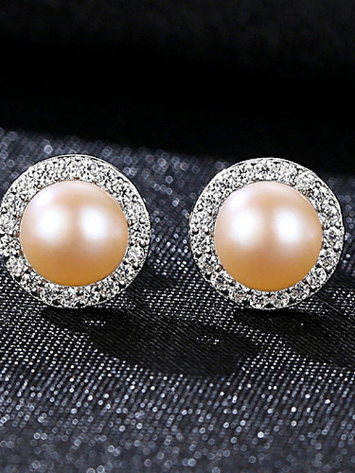 Sterling silver with 3A zircon Natural Freshwater Pearl Earrings