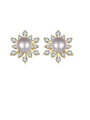 925 Sterling Silver Freshwater Pearl Flower Trend Stud Earring