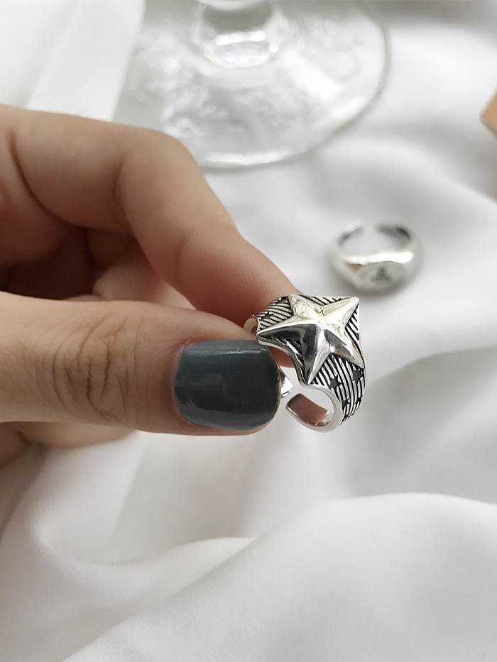 Anel de pulseira de prata esterlina 925 pentagrama vintage tamanho livre