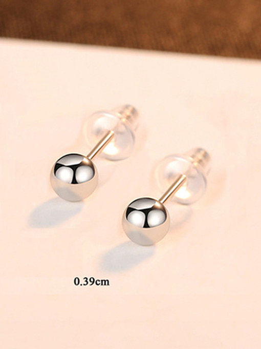 925 Sterling Silver With Platinum Plated Simplistic Round Beads Stud Earrings
