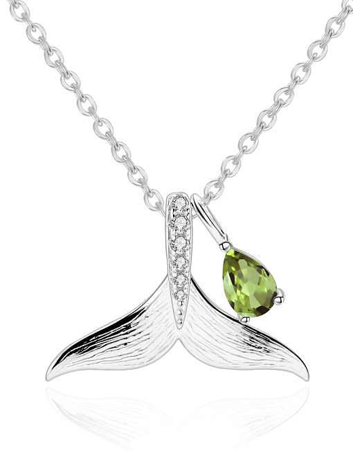 925 Sterling Silver Natural Topaz WhaleTail Minimalist Necklace