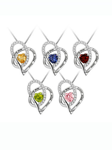 925 Sterling Silver Birthstone Minimalist Heart Pendant Necklace