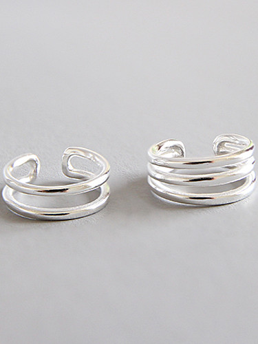 925 Sterling Silver With Platinum Plated Simplistic Double Three-Layer Clip On Earrings