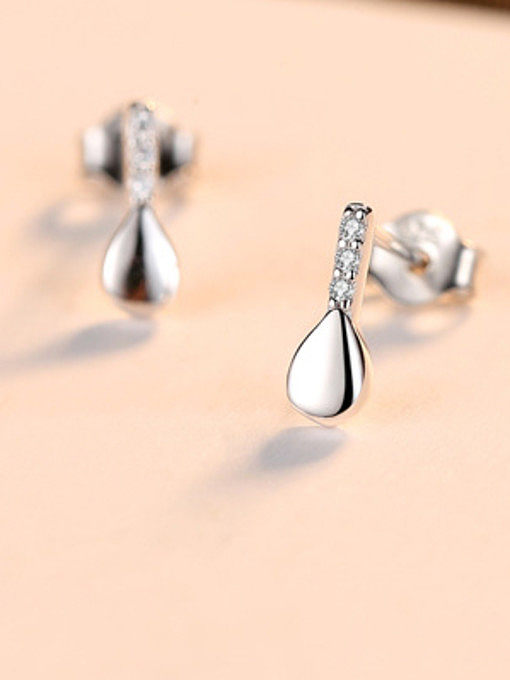 925 Sterling Silver With Cubic Zirconia Simplistic Water Drop Stud Earrings