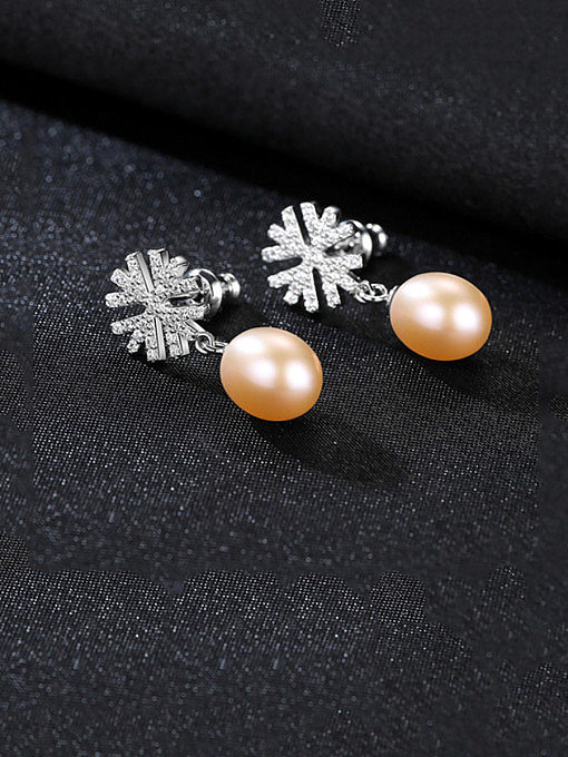 925 Sterling Silver With Platinum Plated Simplistic Snowflake Drop Earrings